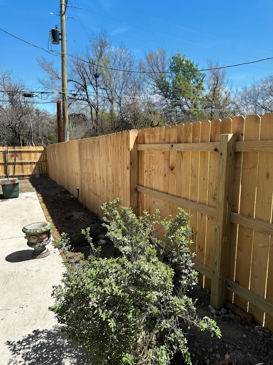 Wood privacy fence installation dog-ear pickets blue sky fencing contractor Killeen TX Martinez Construction